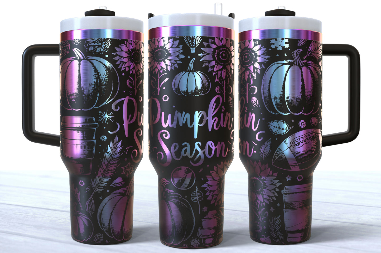 Pumpkin Season Laser Engraved Tumbler | Silver, Gold & Rainbow Plated