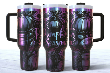 Pumpkin Season Laser Engraved Tumbler | Silver, Gold & Rainbow Plated