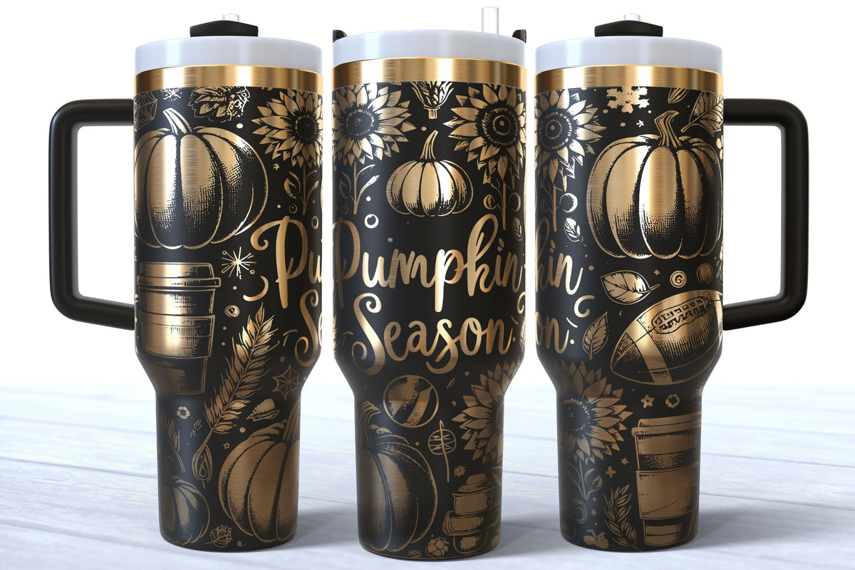 Pumpkin Season Laser Engraved Tumbler | Silver, Gold & Rainbow Plated