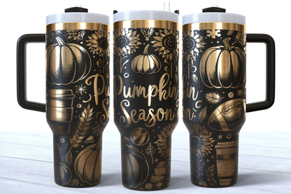 Pumpkin Season Laser Engraved Tumbler | Silver, Gold & Rainbow Plated
