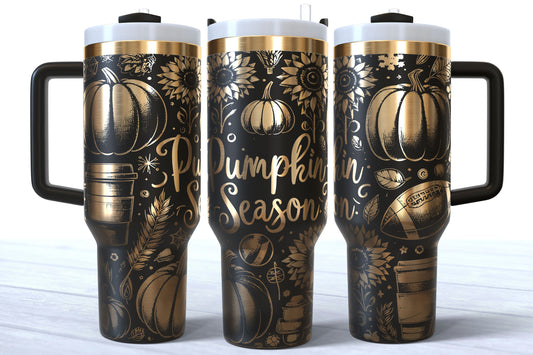 Pumpkin Season Laser Engraved Tumbler | Silver, Gold & Rainbow Plated