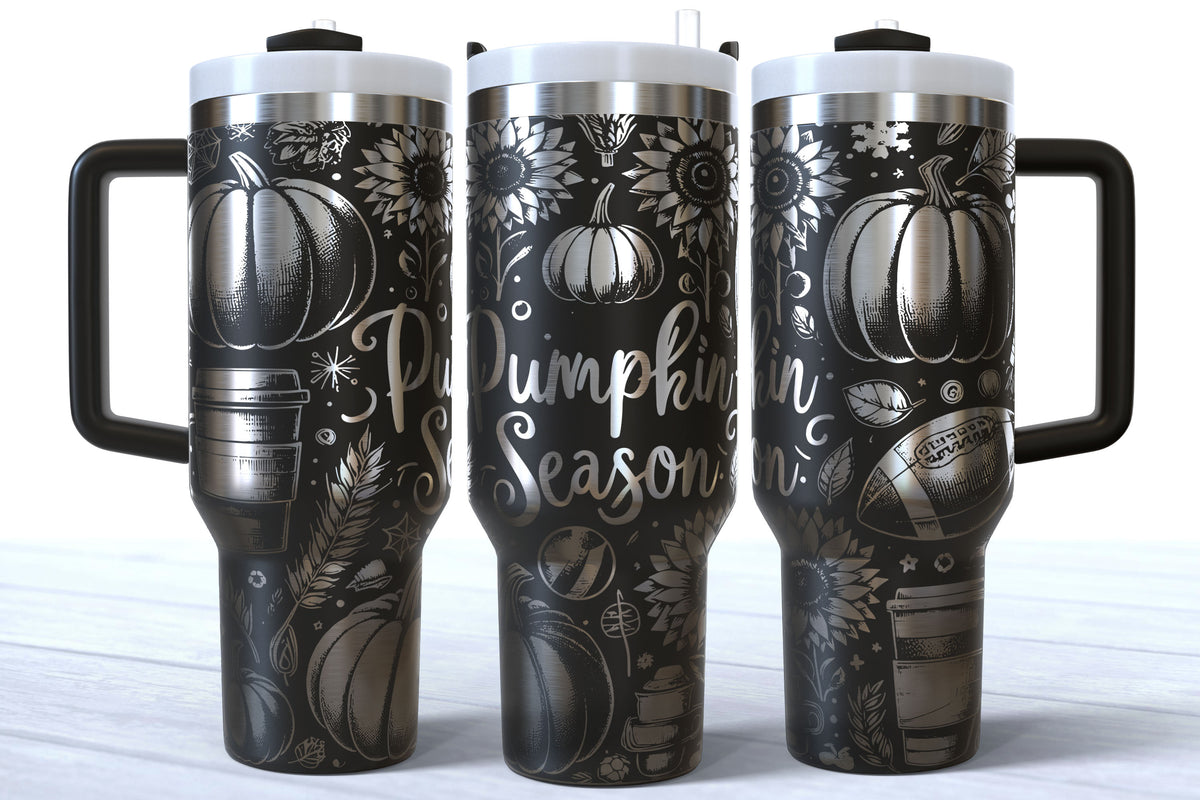 Pumpkin Season Laser Engraved Tumbler | Silver, Gold & Rainbow Plated