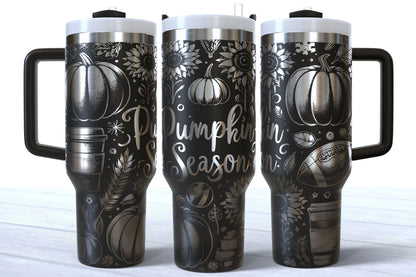 Pumpkin Season Laser Engraved Tumbler | Silver, Gold & Rainbow Plated