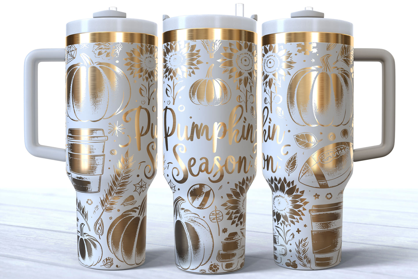 Pumpkin Season Laser Engraved Tumbler | Silver, Gold & Rainbow Plated