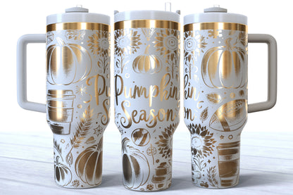 Pumpkin Season Laser Engraved Tumbler | Silver, Gold & Rainbow Plated