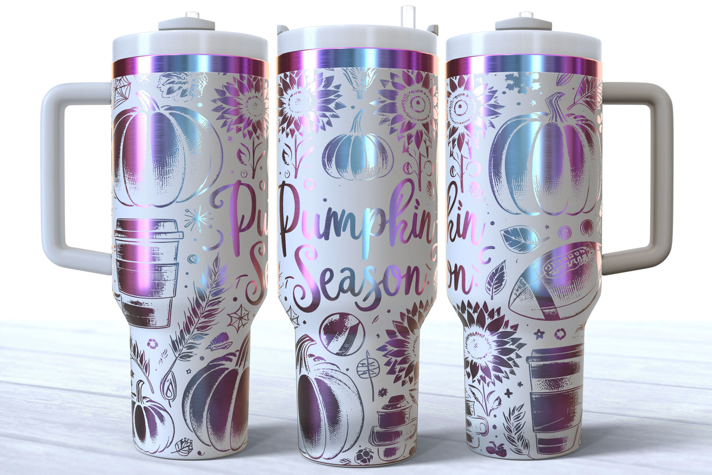 Pumpkin Season Laser Engraved Tumbler | Silver, Gold & Rainbow Plated
