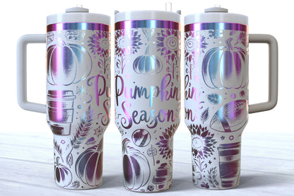 Pumpkin Season Laser Engraved Tumbler | Silver, Gold & Rainbow Plated