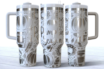Pumpkin Season Laser Engraved Tumbler | Silver, Gold & Rainbow Plated