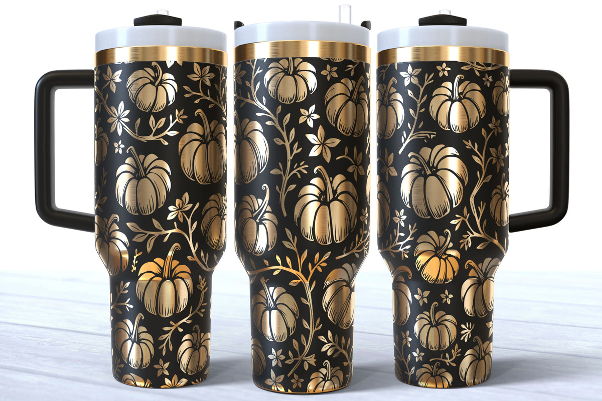 Pumpkins & Vines Laser Engraved Tumbler | Silver, Gold & Rainbow Plated