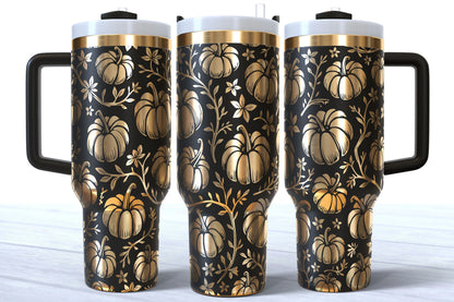 Pumpkins & Vines Laser Engraved Tumbler | Silver, Gold & Rainbow Plated