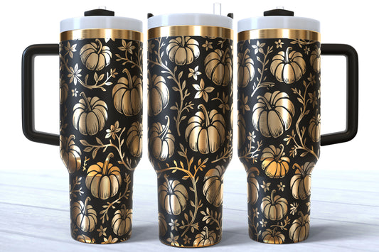 Pumpkins & Vines Laser Engraved Tumbler | Silver, Gold & Rainbow Plated