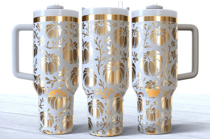 Pumpkins & Vines Laser Engraved Tumbler | Silver, Gold & Rainbow Plated