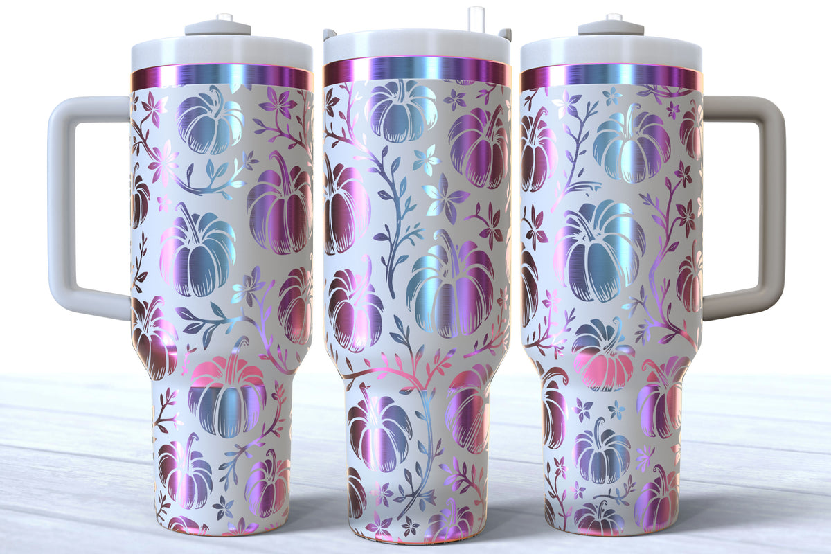 Pumpkins & Vines Laser Engraved Tumbler | Silver, Gold & Rainbow Plated