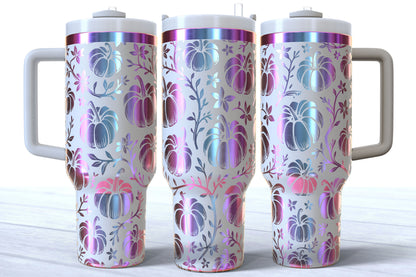 Pumpkins & Vines Laser Engraved Tumbler | Silver, Gold & Rainbow Plated