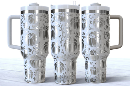 Pumpkins & Vines Laser Engraved Tumbler | Silver, Gold & Rainbow Plated