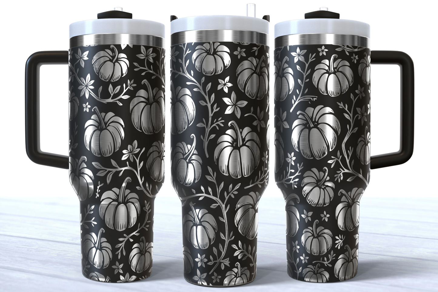 Pumpkins & Vines Laser Engraved Tumbler | Silver, Gold & Rainbow Plated