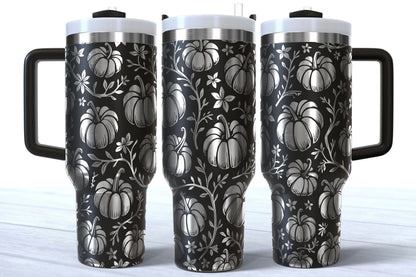 Pumpkins & Vines Laser Engraved Tumbler | Silver, Gold & Rainbow Plated