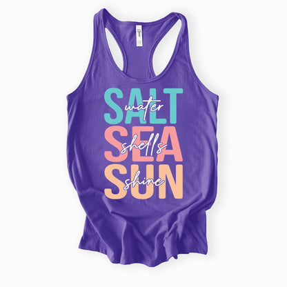 Saltwater, Seashells, Sunshine Ladies Racerback Tank – Next Level 1553