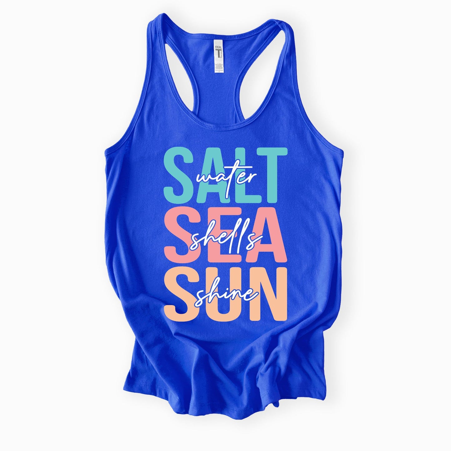 Saltwater, Seashells, Sunshine Ladies Racerback Tank – Next Level 1553