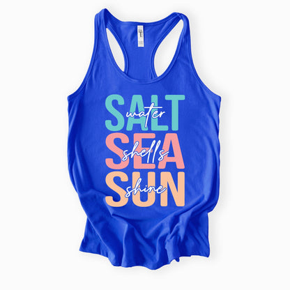 Saltwater, Seashells, Sunshine Ladies Racerback Tank – Next Level 1553