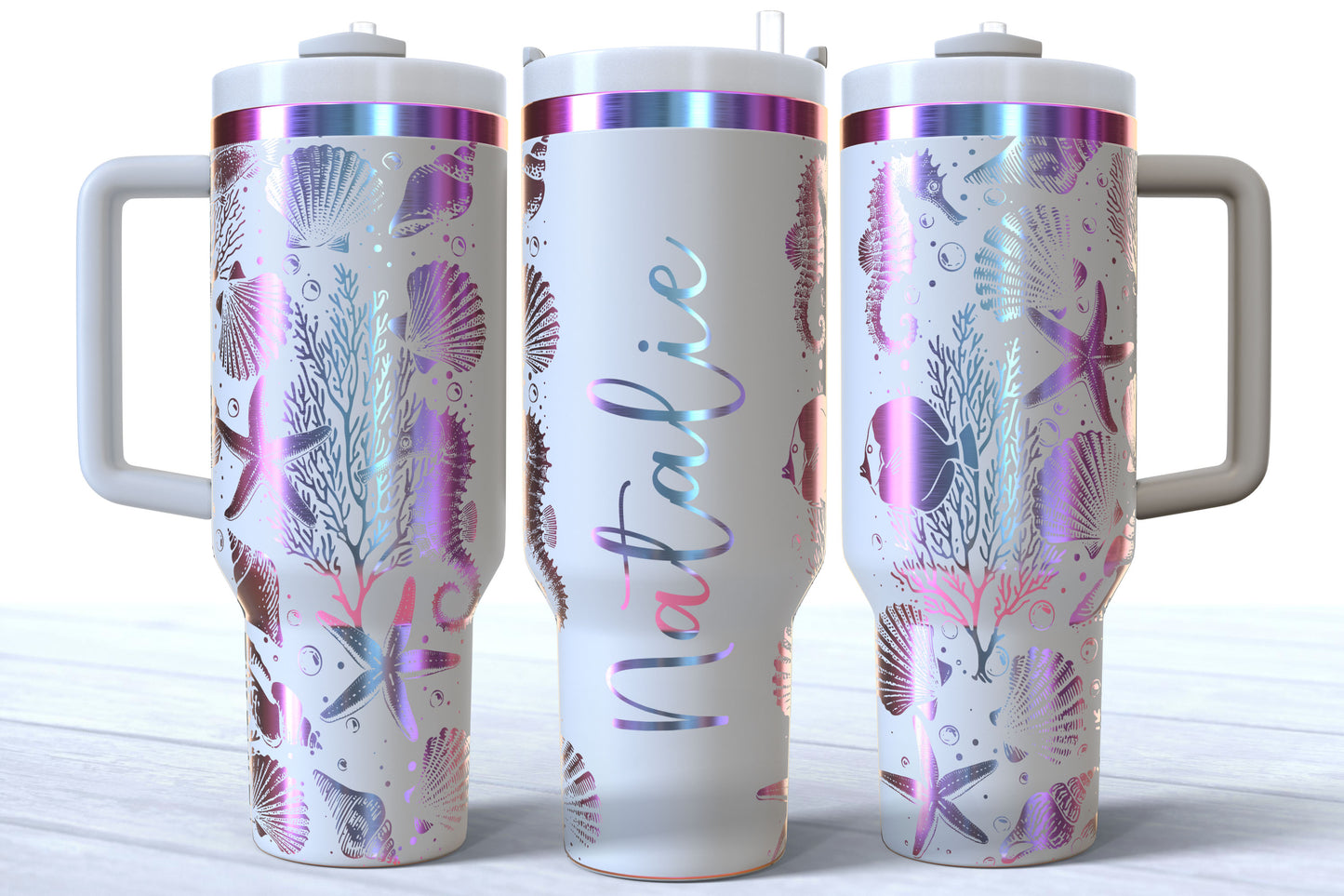 Personalized Beach Tumbler | Laser Engraved 40oz Custom Name
