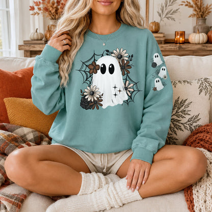 Ghost with Sleeve Ghosties Comfort Colors 1566 Sweatshirt | Halloween Sweatshirt