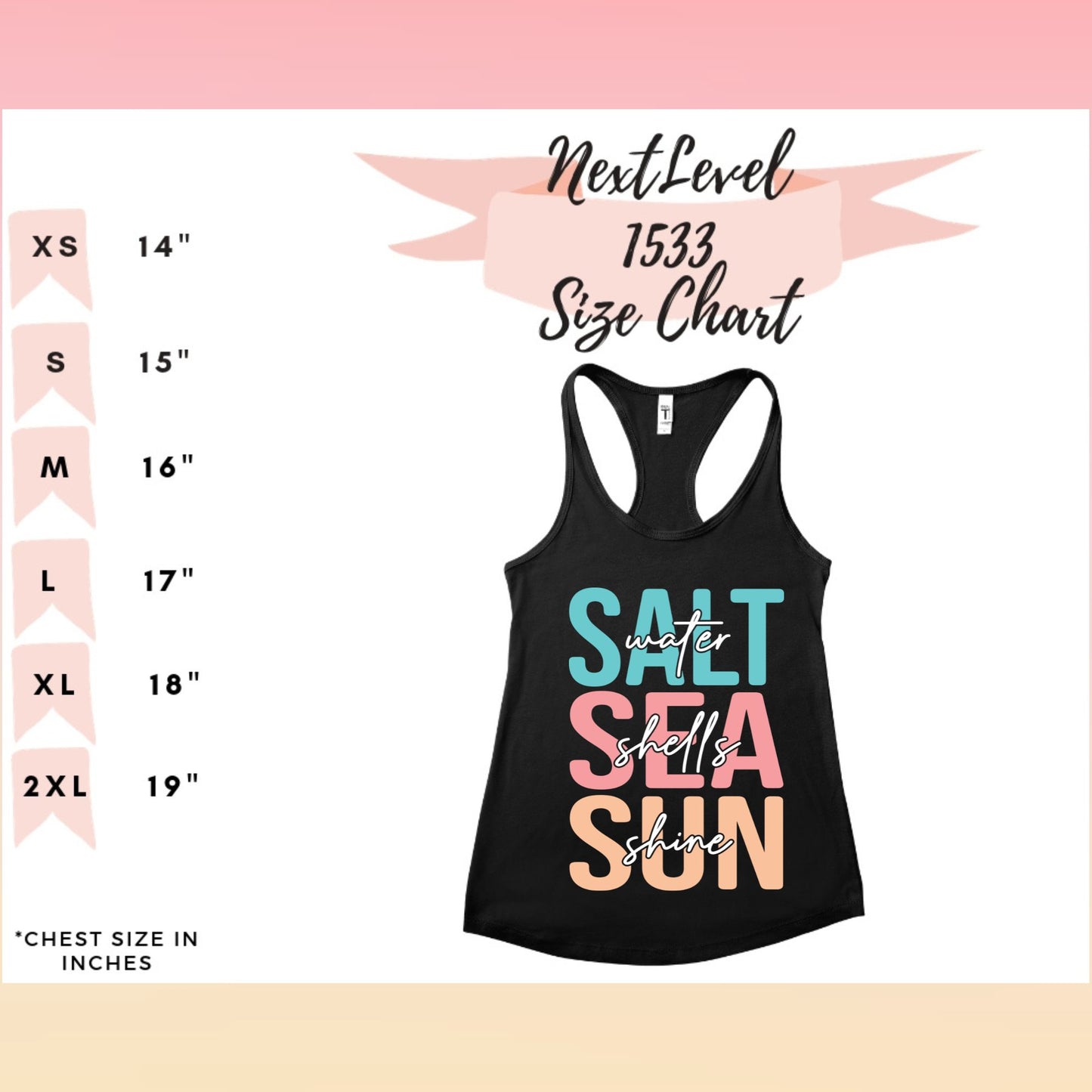 Saltwater, Seashells, Sunshine Ladies Racerback Tank – Next Level 1553