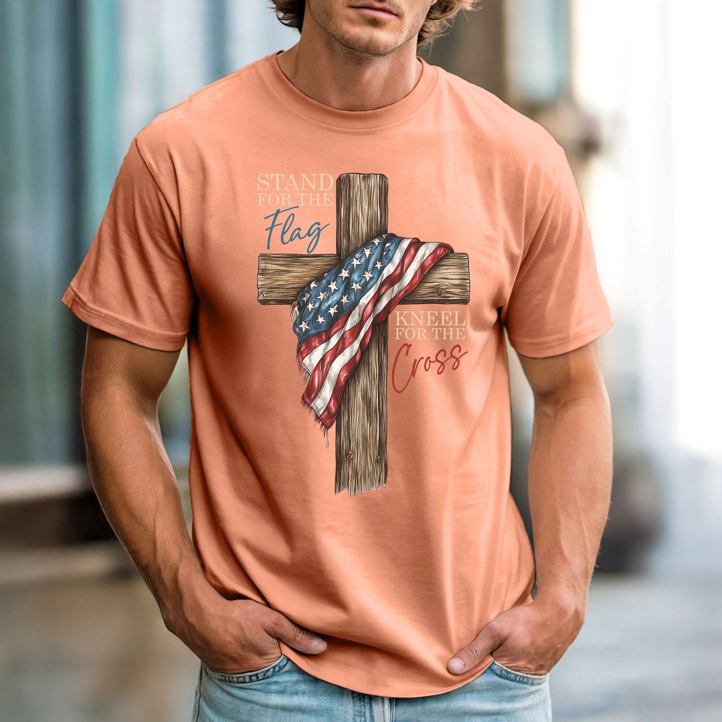 Stand For the Flag, Kneel for the Cross Comfort Colors Vintage Heavyweight Unisex Tee