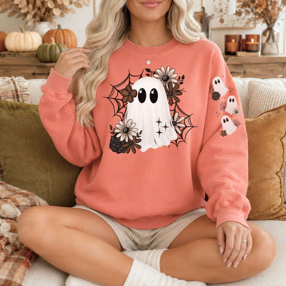 Ghost with Sleeve Ghosties Comfort Colors 1566 Sweatshirt | Halloween Sweatshirt