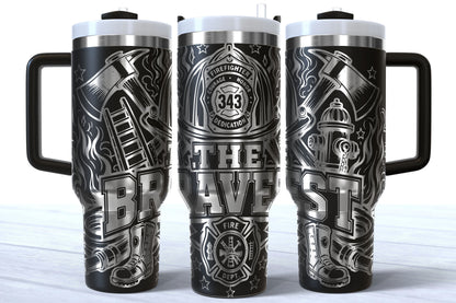 The Bravest Laser Engraved Firefighter Tumbler | Silver, Gold & Rainbow Plated