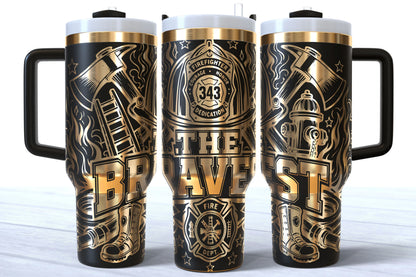 The Bravest Laser Engraved Firefighter Tumbler | Silver, Gold & Rainbow Plated
