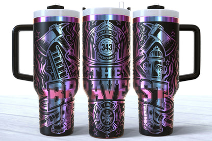 The Bravest Laser Engraved Firefighter Tumbler | Silver, Gold & Rainbow Plated