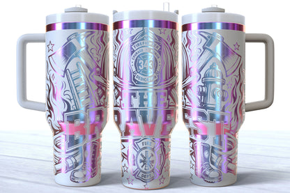 The Bravest Laser Engraved Firefighter Tumbler | Silver, Gold & Rainbow Plated