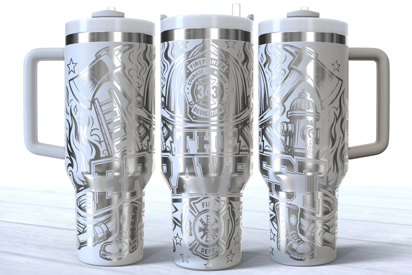 The Bravest Laser Engraved Firefighter Tumbler | Silver, Gold & Rainbow Plated