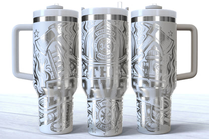 The Bravest Laser Engraved Firefighter Tumbler | Silver, Gold & Rainbow Plated