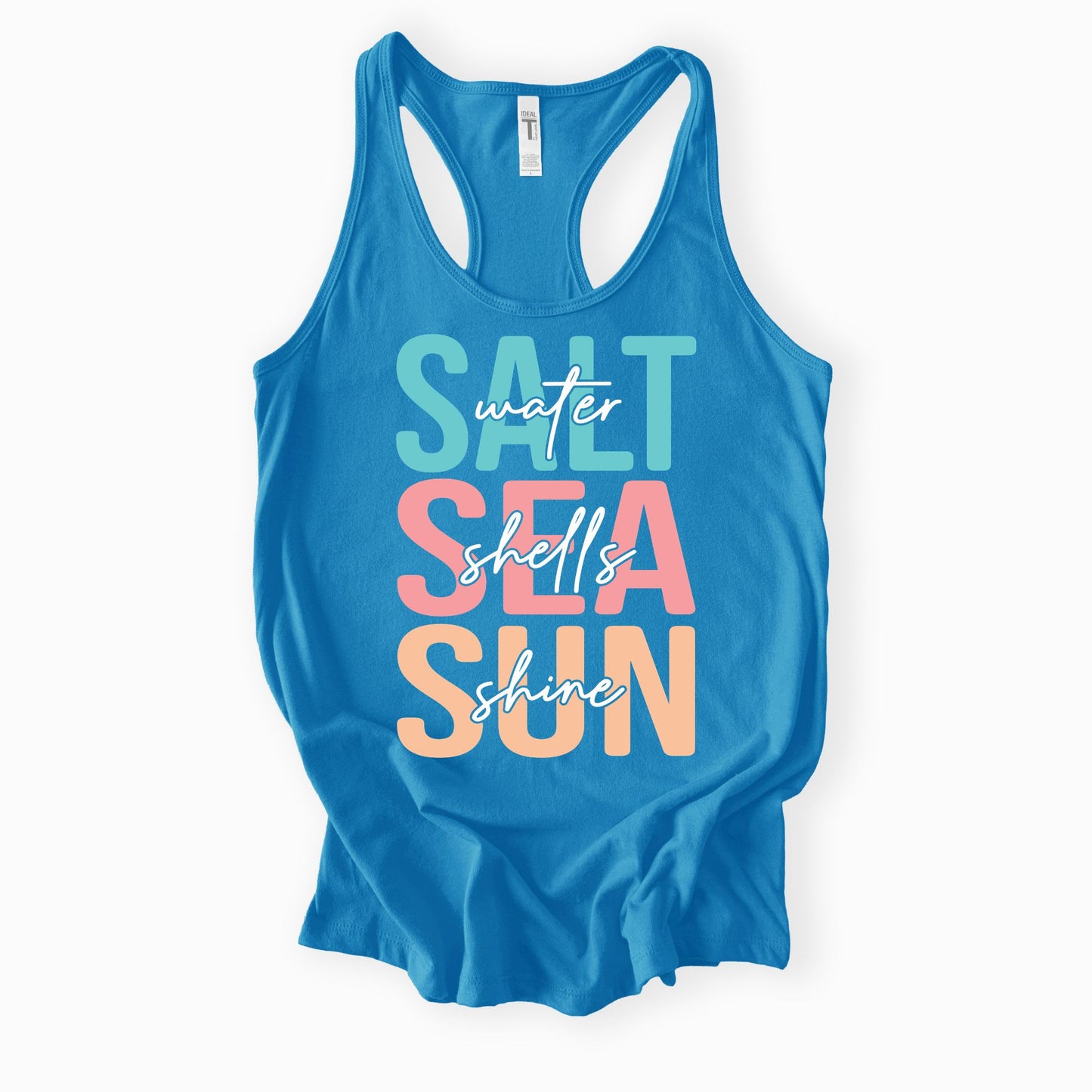 Saltwater, Seashells, Sunshine Ladies Racerback Tank – Next Level 1553