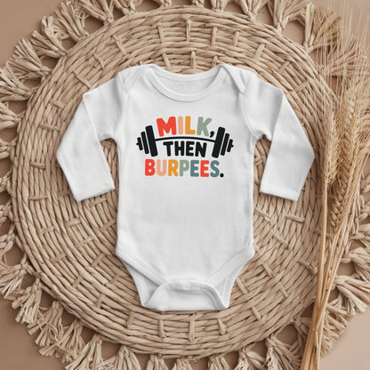Milk Then Burpees | Rabbit Skins Baby Onesie | DTF Print