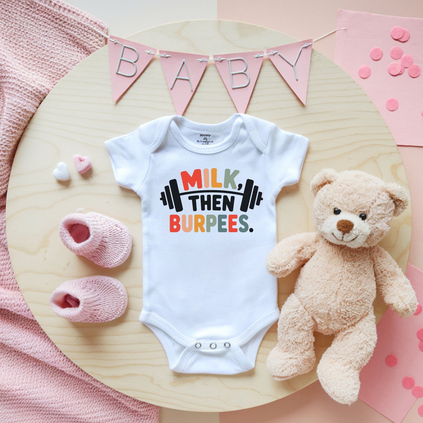 Milk Then Burpees | Rabbit Skins Baby Onesie | DTF Print