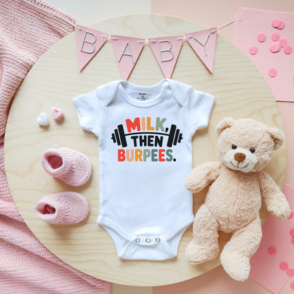 Milk Then Burpees | Rabbit Skins Baby Onesie | DTF Print