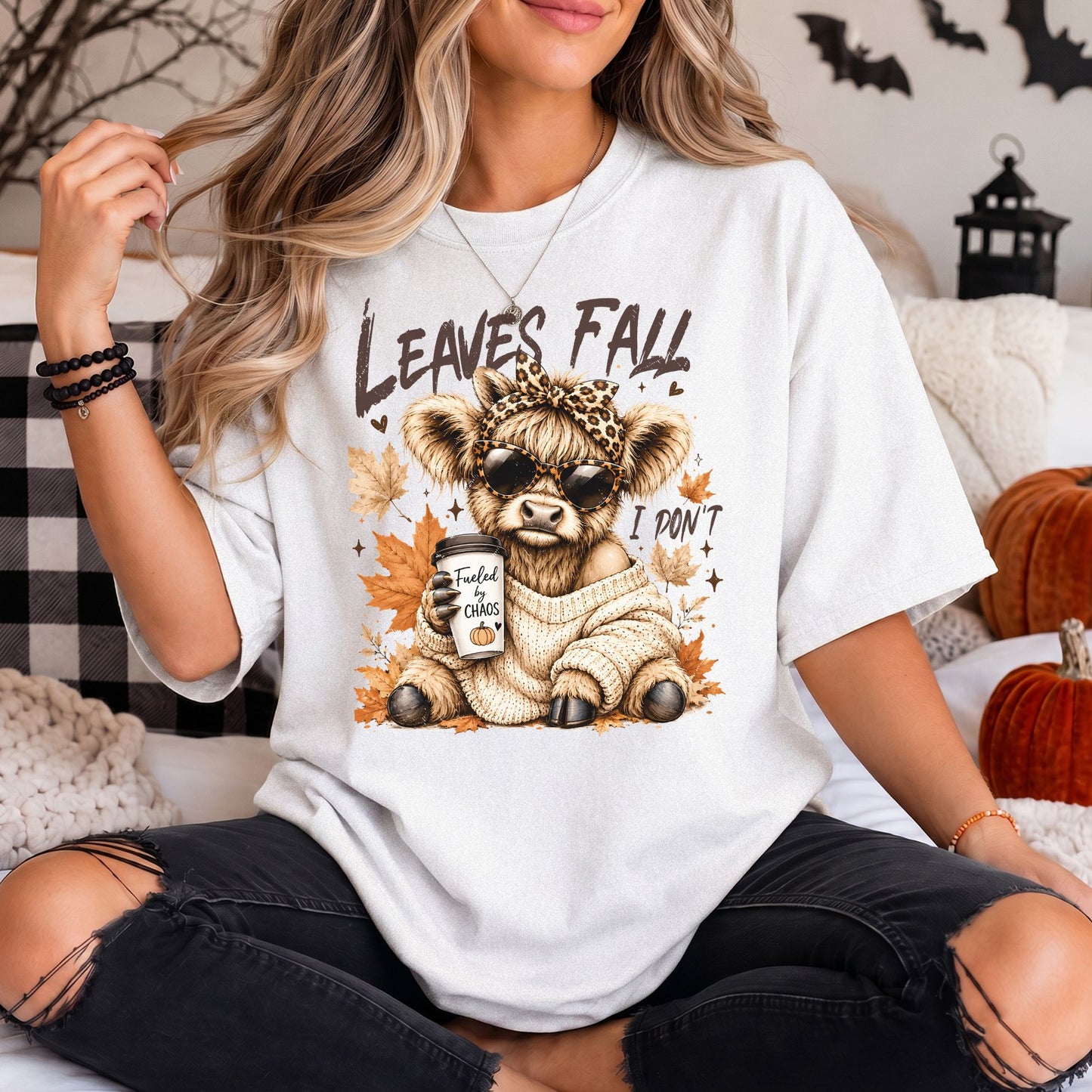 Leaves Fall, I Don't | Fueled by Chaos Highland Cow Comfort Colors Tee or Sweatshirt