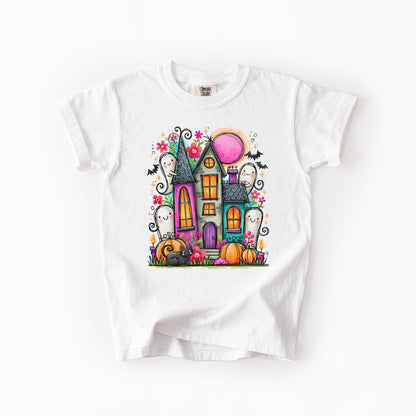 Cute Haunted House Kids Comfort Colors Tee | Youth XS–XL