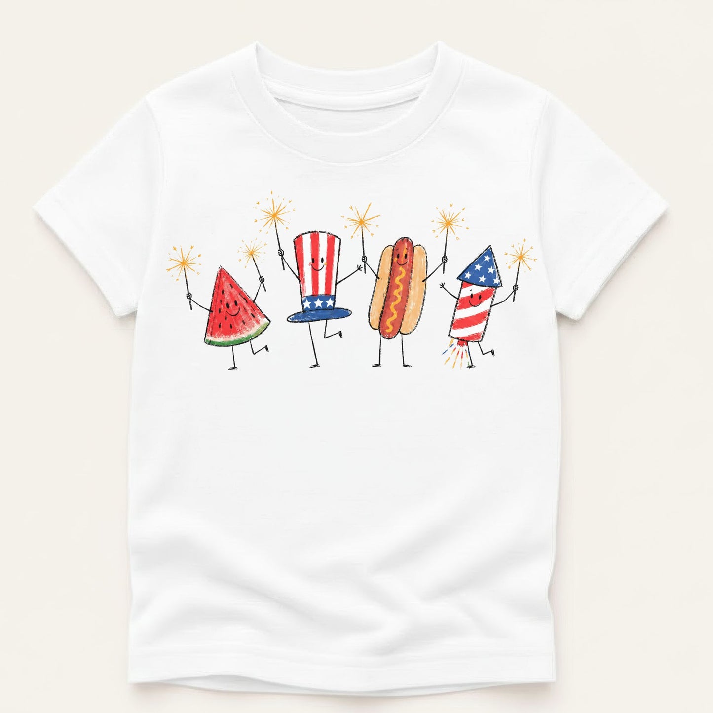 4th of July Doodle Kids Gildan 5000B Tee