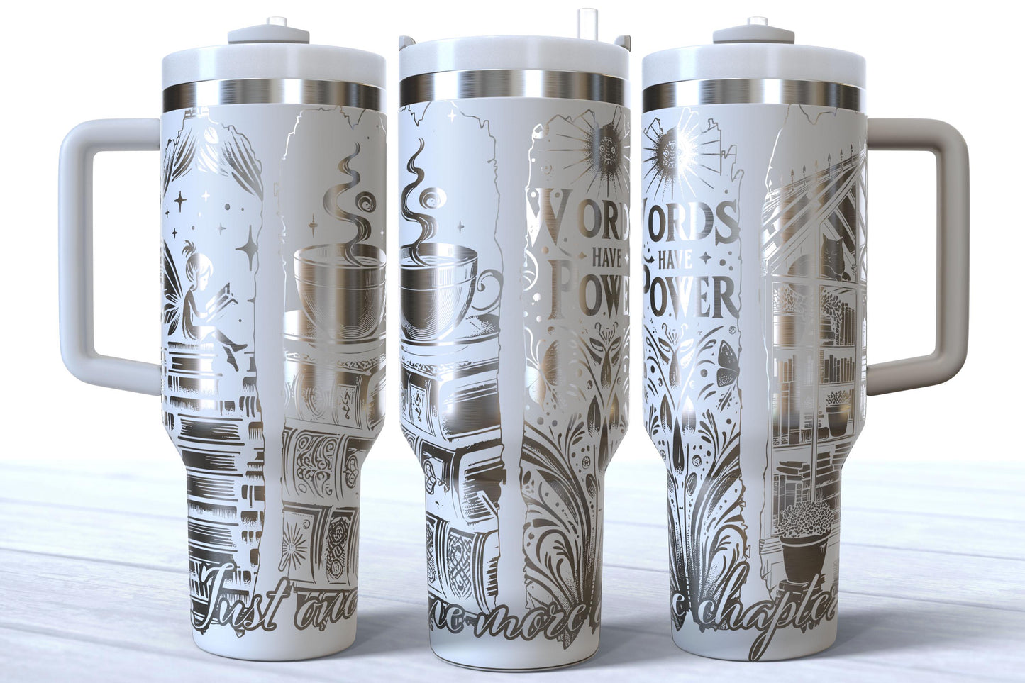 Laser Engraved Book Lover Tumbler | “Words Have Power” | "Just One More Chapter"
