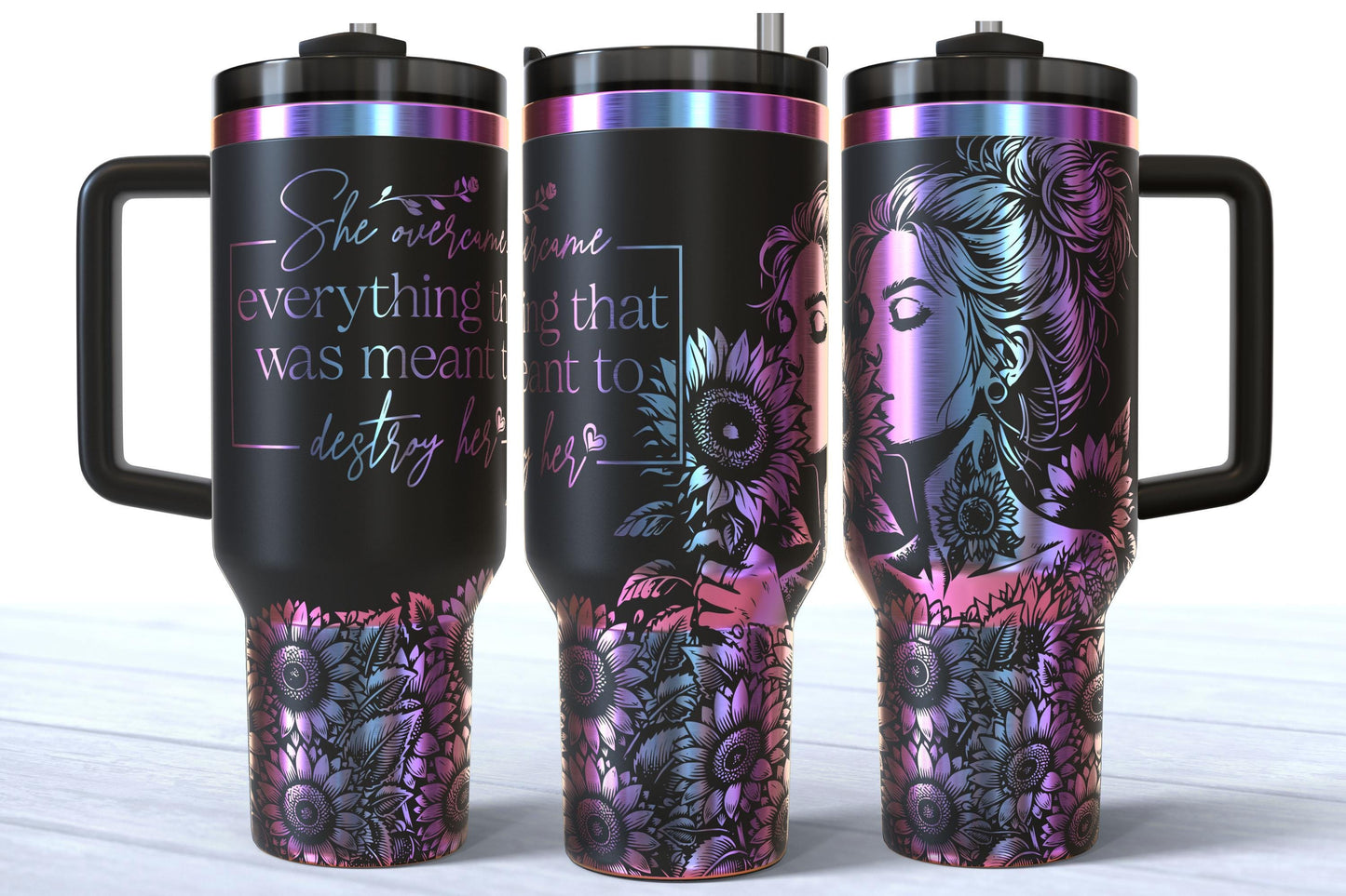 She Overcame Everything That Was Meant To Destroy Her Laser Engraved Affirmation 40oz Stainless Steel Makerflo Tumbler
