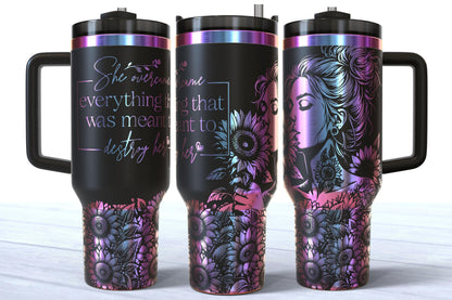 She Overcame Everything That Was Meant To Destroy Her Laser Engraved Affirmation 40oz Stainless Steel Makerflo Tumbler