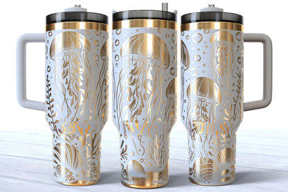 Laser Engraved Jellyfish 40oz Makerflo Tumbler