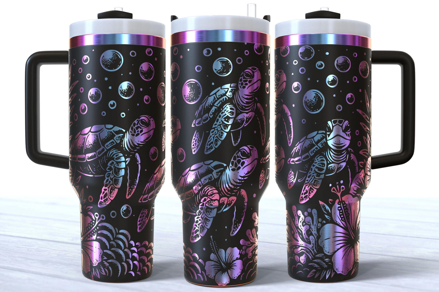 Laser Engraved Sea Turtle Ocean Themed 40oz Makerflo Tumbler