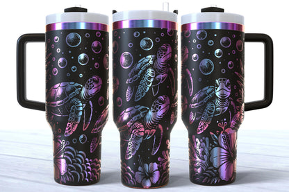 Laser Engraved Sea Turtle Ocean Themed 40oz Makerflo Tumbler