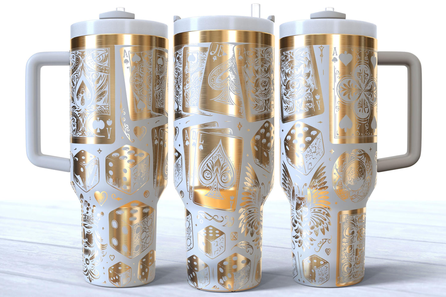 Laser Engraved Casino Playing Cards Dice 40oz Makerflo Tumbler