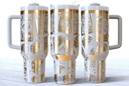 Laser Engraved Casino Playing Cards Dice 40oz Makerflo Tumbler